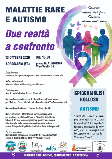 Borgosesia, il 10 ottobre incontro su malattie rare e autismo: esperti e associazioni a confronto