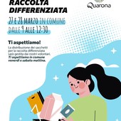 Quarona, in Municipio la distribuzione dei sacchetti per la raccolta differenziata il 27 e 28 marzo Quarona, in Municipio la distribuzione dei sacchetti per la raccolta differenziata il 27 e 28 marzo