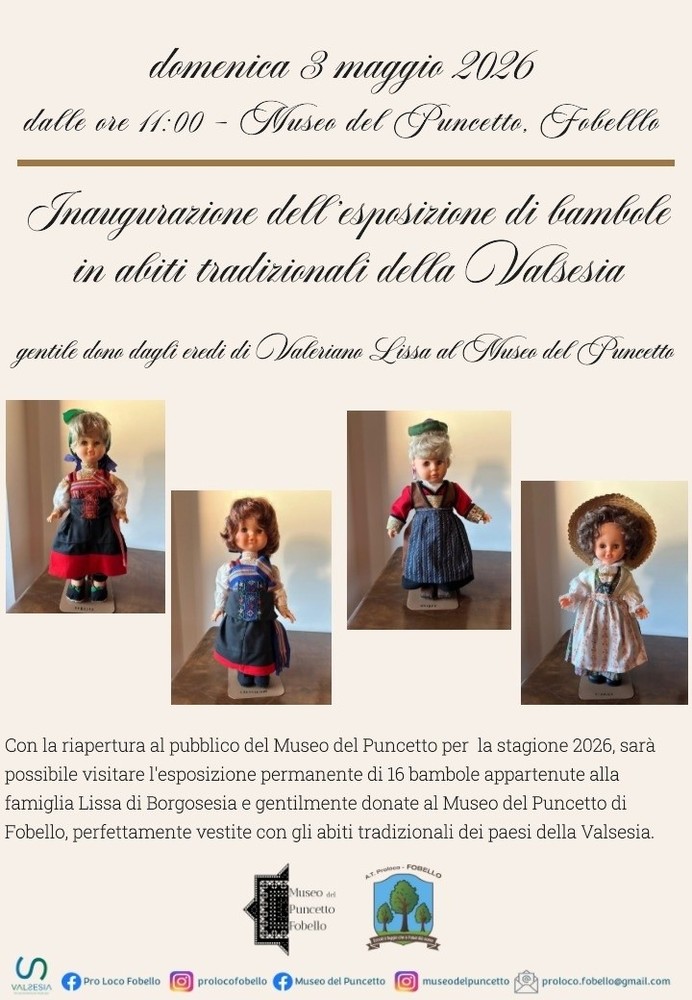 Fobello, al Museo del Puncetto l’esposizione di bambole in abiti tradizionali valsesiani