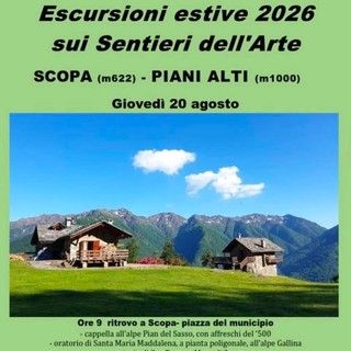 Scopa, il 20 agosto escursione sui Sentieri dell’Arte fino ai Piani Alti