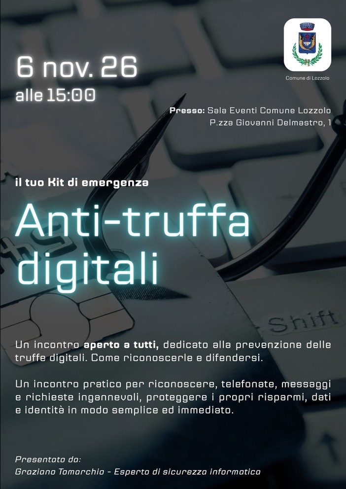 Lozzolo, due incontri sulla sicurezza digitale tra truffe online e protezione dei minori Lozzolo, due incontri sulla sicurezza digitale tra truffe online e protezione dei minori