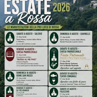 Rossa, il calendario dell’estate 2026 tra feste patronali, musica e momenti conviviali