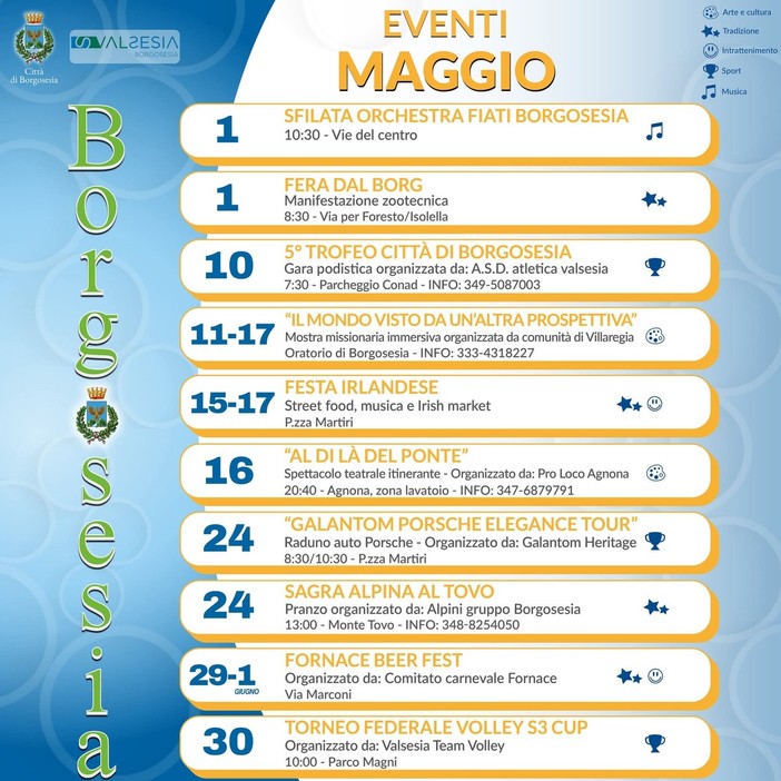 Borgosesia lancia il calendario mensile degli eventi: da maggio appuntamenti raccolti in un programma unico