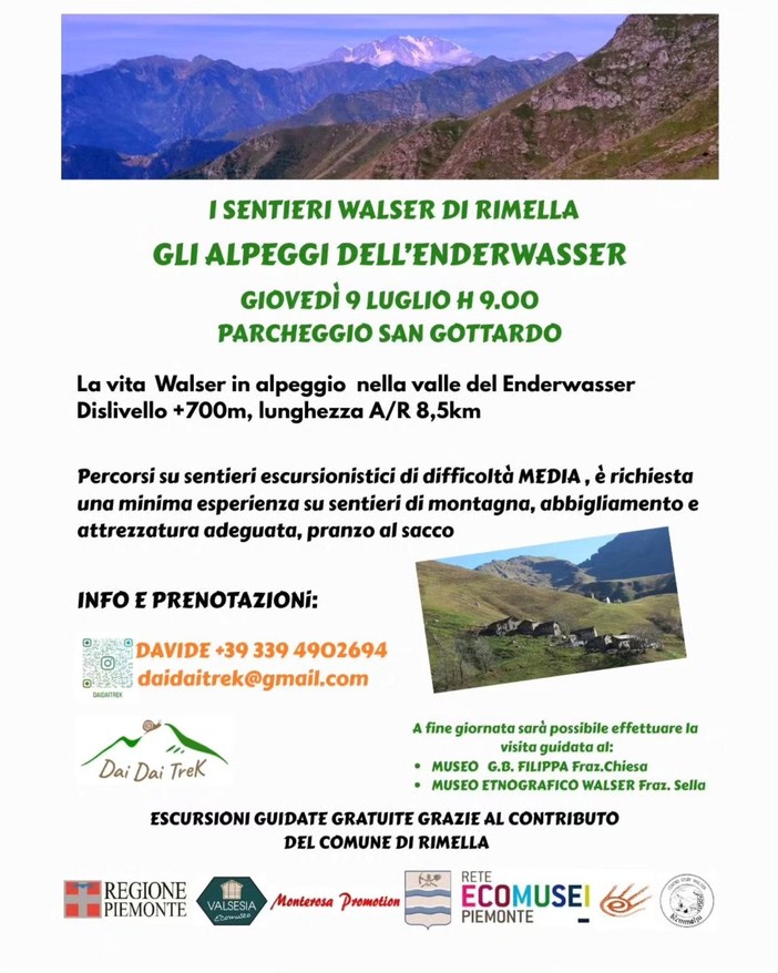 A Rimella escursione tra gli alpeggi dell’Enderwasser sui sentieri della tradizione Walser A Rimella escursione tra gli alpeggi dell’Enderwasser sui sentieri della tradizione Walser