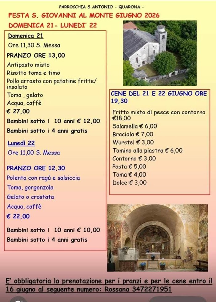 Quarona, la Festa di San Giovanni al Monte tra celebrazioni e convivialità Quarona, la Festa di San Giovanni al Monte tra celebrazioni e convivialità