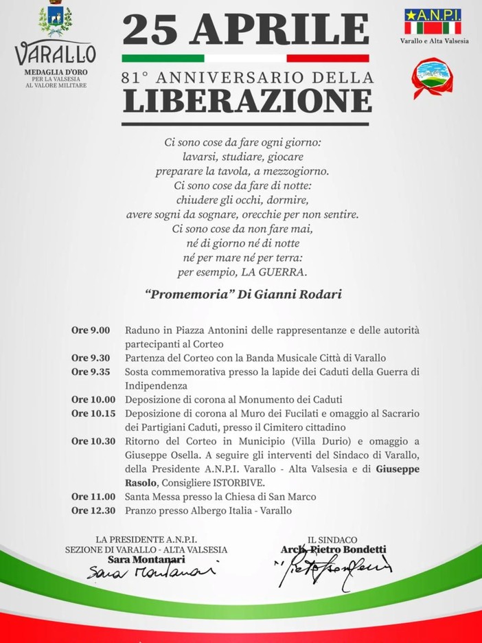 Varallo si prepara al 25 Aprile: due giorni tra memoria, corteo, cinema e momenti di incontro