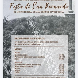 Festa di San Bernardo al Monte Fenera, appuntamento domenica 14 giugno