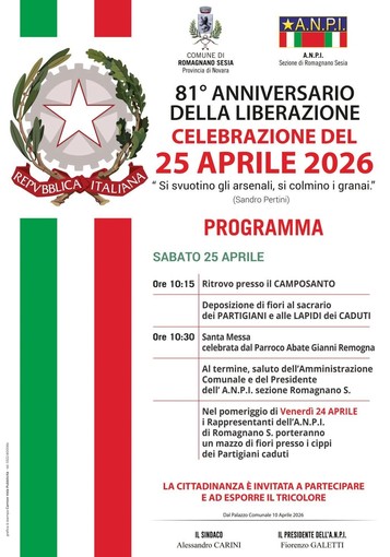 Romagnano Sesia celebra il 25 Aprile: cerimonia al camposanto, messa e omaggio ai Partigiani caduti