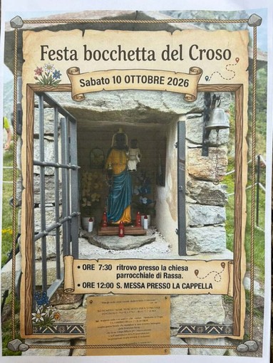 Rassa, il 10 ottobre la Festa della Bocchetta del Croso con ritrovo e Messa alla cappella Rassa, il 10 ottobre la Festa della Bocchetta del Croso con ritrovo e Messa alla cappella