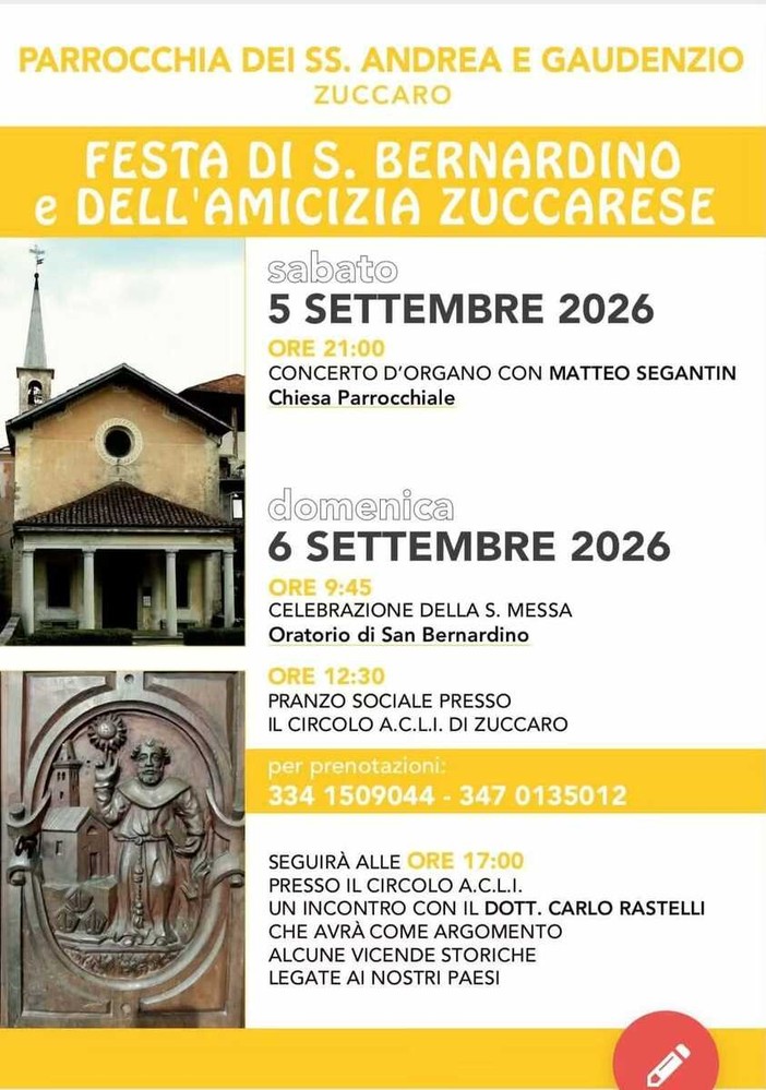 A Zuccaro un fine settimana tra musica, tradizione e memoria per San Bernardino A Zuccaro un fine settimana tra musica, tradizione e memoria per San Bernardino