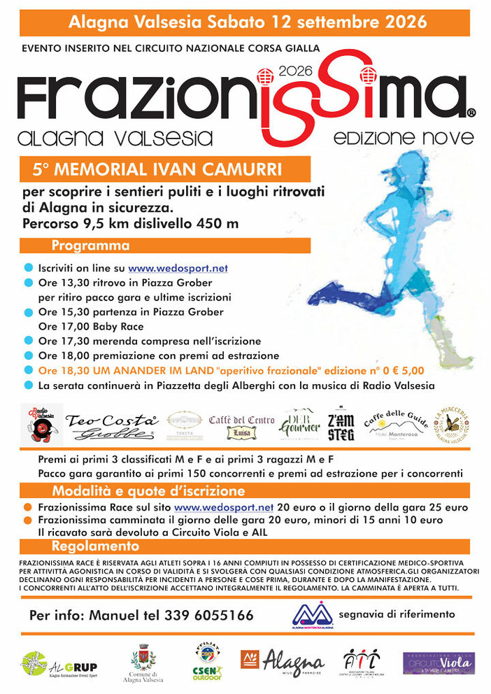 Ad Alagna torna la “Frazionissima”: 9,5 chilometri tra sentieri, sport e solidarietà Ad Alagna torna la “Frazionissima”: 9,5 chilometri tra sentieri, sport e solidarietà