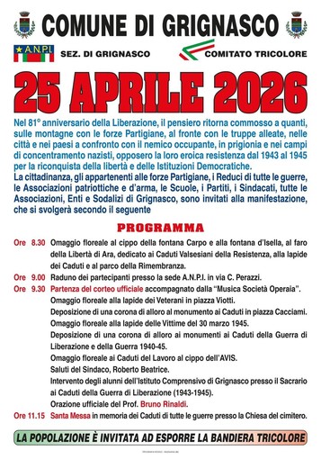 A Grignasco il 25 Aprile tra corteo, omaggi ai caduti e orazione ufficiale di Bruno Rinaldi