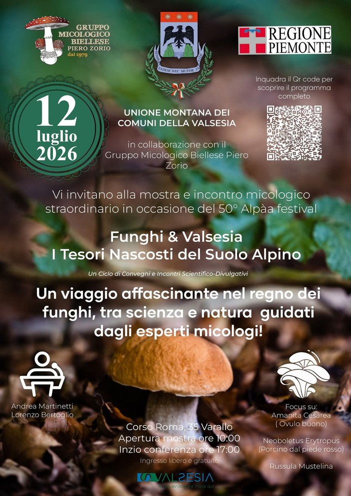 A Varallo “Funghi & Valsesia”, mostra e incontro micologico per il 50° Alpàa Festival A Varallo “Funghi & Valsesia”, mostra e incontro micologico per il 50° Alpàa Festival