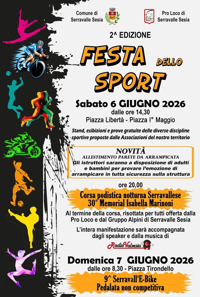 A Serravalle Sesia la seconda edizione della Festa dello Sport A Serravalle Sesia la seconda edizione della Festa dello Sport