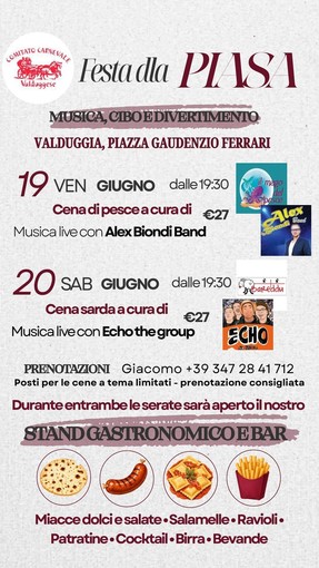 Festa dla Piasa a Valduggia, due serate tra cucina e musica dal vivo