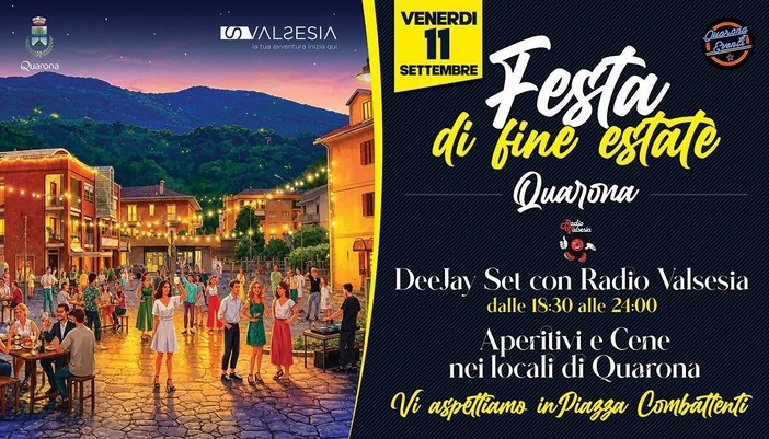 A Quarona l’estate saluta in piazza tra musica, aperitivi e cene A Quarona l’estate saluta in piazza tra musica, aperitivi e cene
