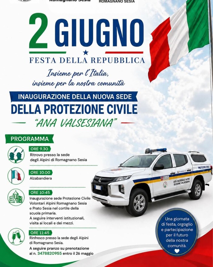 Festa della Repubblica a Romagnano Sesia con l’inaugurazione della nuova sede della Protezione Civile ANA Valsesiana