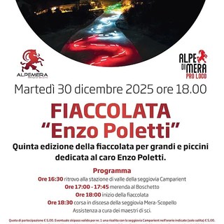 Alpe Mera, il 30 dicembre torna la fiaccolata “Enzo Poletti”