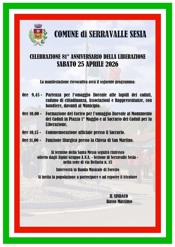 Serravalle Sesia per il 25 Aprile: corteo, commemorazione al Sacrario e funzione a San Martino