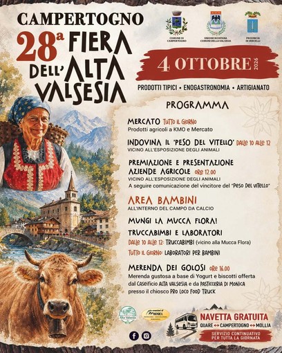 Campertogno, il 4 ottobre la 28ª Fiera dell’Alta Valsesia tra prodotti tipici, artigianato e tradizioni Campertogno, il 4 ottobre la 28ª Fiera dell’Alta Valsesia tra prodotti tipici, artigianato e tradizioni