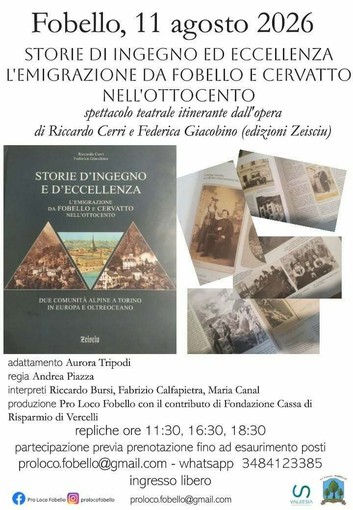 Fobello, oggi lo spettacolo itinerante sulle storie di emigrazione da Fobello e Cervatto Fobello, oggi lo spettacolo itinerante sulle storie di emigrazione da Fobello e Cervatto