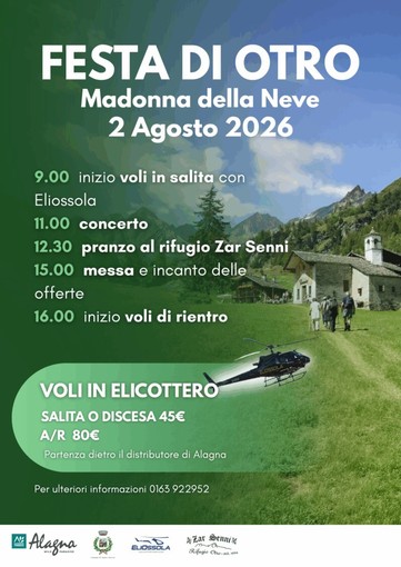 Alagna, domenica la Festa di Otro con voli in elicottero, concerto e Messa