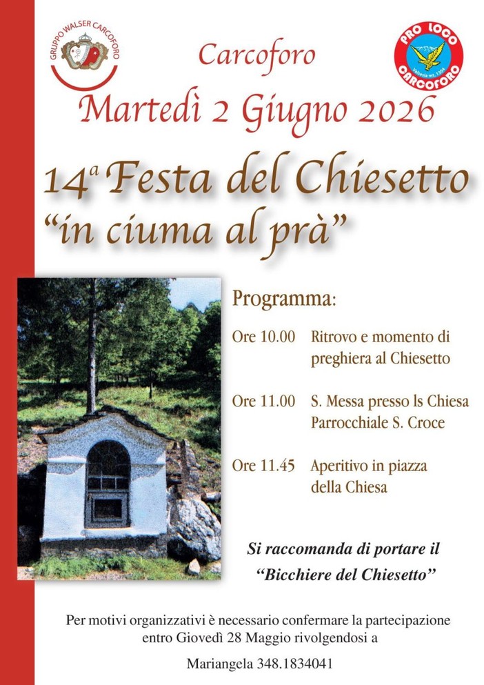 A Carcoforo la 14ª Festa del Chiesetto “in ciuma al prà”