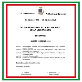Borgosesia celebra il 25 Aprile: corteo, orazione ufficiale, messa e concerto per l’81° anniversario della Liberazione