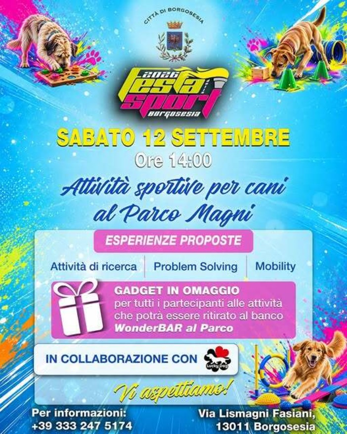 A Borgosesia la Festa dello Sport coinvolge anche i cani: attività e giochi al Parco Magni A Borgosesia la Festa dello Sport coinvolge anche i cani: attività e giochi al Parco Magni