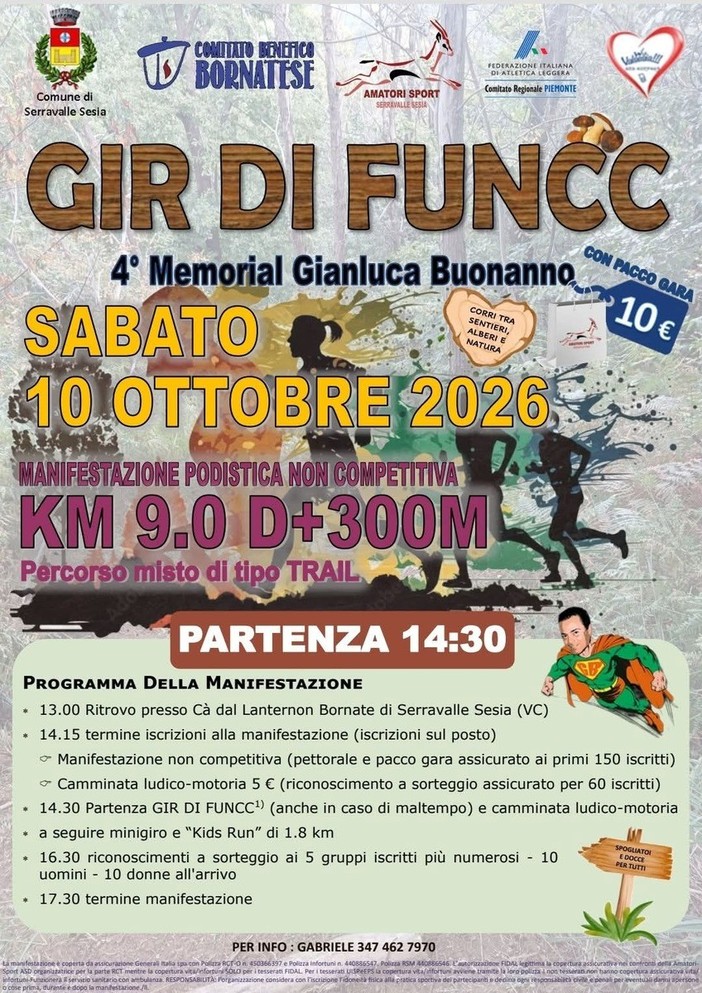 Serravalle Sesia, il “Gir di Funcc” torna il 10 ottobre tra trail e memoria