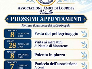 Varallo, l’8 novembre la Giornata del Pellegrino degli Amici di Lourdes Varallo, l’8 novembre la Giornata del Pellegrino degli Amici di Lourdes