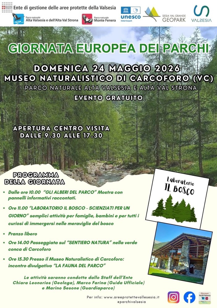 Giornata Europea dei Parchi, natura e attività per famiglie al Museo Naturalistico di Carcoforo