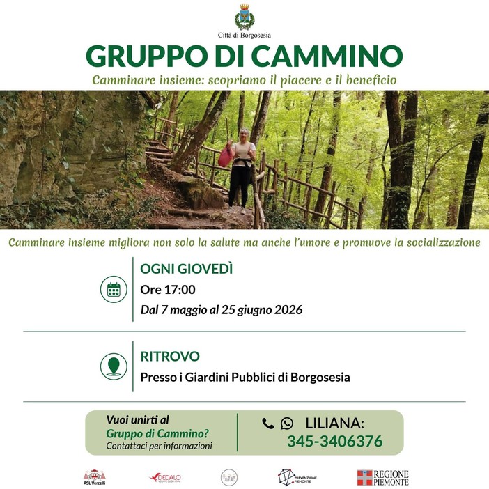 Borgosesia, dal 7 maggio il gruppo di cammino ai Giardini Pubblici