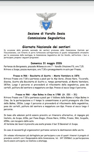 Giornata Nazionale dei Sentieri, il CAI Varallo propone due itinerari in alta Valsesia