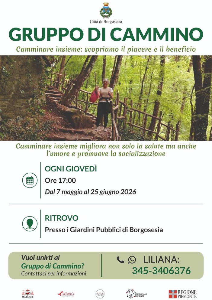Borgosesia, al via il gruppo di cammino ai Giardini Pubblici