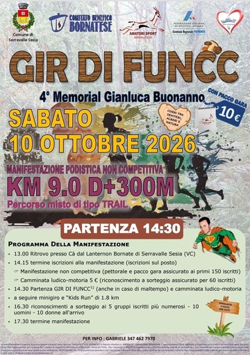 Serravalle Sesia, il “Gir di Funcc” torna il 10 ottobre tra trail e memoria Serravalle Sesia, il “Gir di Funcc” torna il 10 ottobre tra trail e memoria