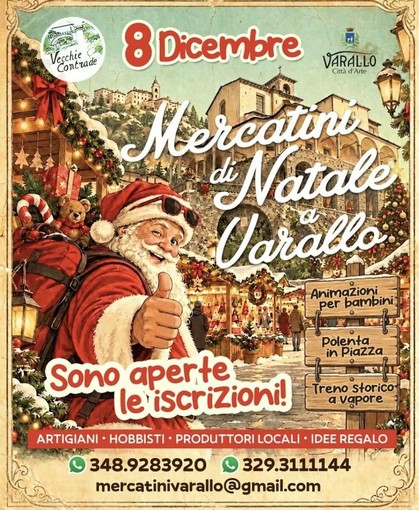 Varallo, l’8 dicembre i Mercatini di Natale: aperte le iscrizioni per artigiani, hobbisti e produttori locali Varallo, l’8 dicembre i Mercatini di Natale: aperte le iscrizioni per artigiani, hobbisti e produttori locali