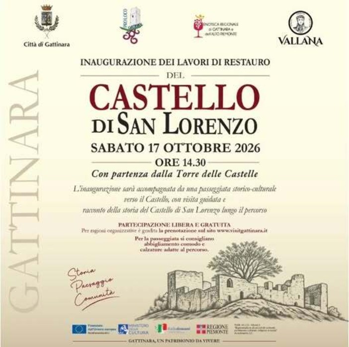 Gattinara, il 17 ottobre l’inaugurazione dei lavori al Castello di San Lorenzo Gattinara, il 17 ottobre l’inaugurazione dei lavori al Castello di San Lorenzo