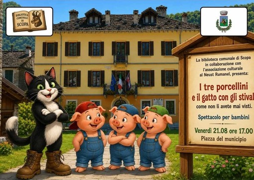 Scopa, fiabe in piazza con “I tre porcellini e il gatto con gli stivali” Scopa, fiabe in piazza con “I tre porcellini e il gatto con gli stivali”