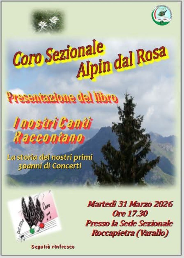 A Roccapietra il Coro Sezionale Alpin dal Rosa presenta il libro I nostri Canti raccontano