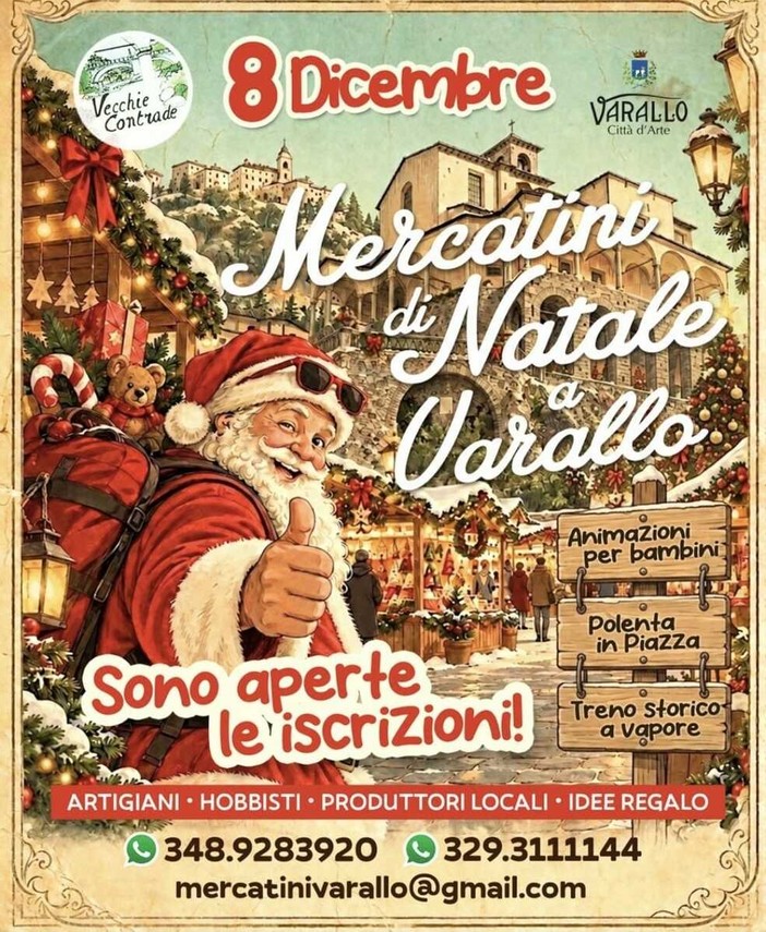 Varallo, l’8 dicembre i Mercatini di Natale: aperte le iscrizioni per artigiani, hobbisti e produttori locali