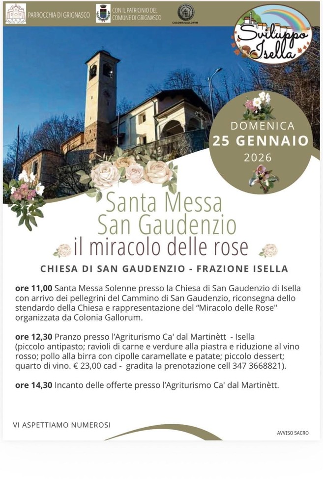 Isella di Grignasco celebra San Gaudenzio: torna il “Miracolo delle Rose” nel 2026