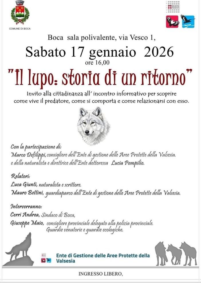 A Boca un incontro per conoscere il lupo e imparare a relazionarsi con la sua presenza A Boca un incontro per conoscere il lupo e imparare a relazionarsi con la sua presenza
