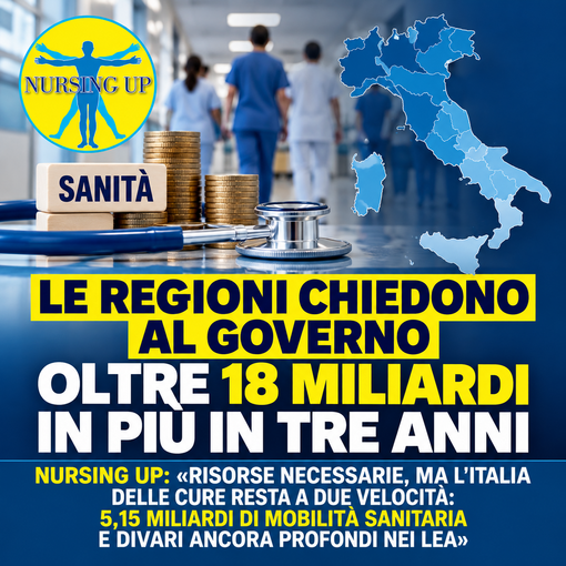 Sanità, le Regioni chiedono 18 miliardi in più. Nursing up: “Risorse necessarie, ma l’Italia delle cure resta a due velocità”