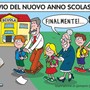 Bentornata scuola! i banchi si riempiono e... le auto si accalcano, illustrazione Giovanni Cavallo
