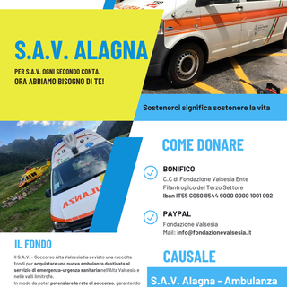 Alagna, al via la raccolta fondi per una nuova ambulanza del S.A.V.: “Un servizio vitale per l’alta valle” Alagna, al via la raccolta fondi per una nuova ambulanza del S.A.V.: “Un servizio vitale per l’alta valle”