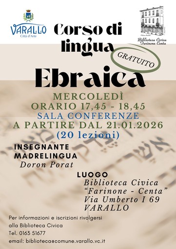 In Biblioteca a Varallo riparte il corso gratuito di ebraico: al via il 21 gennaio con Doron Porat