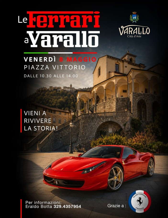 Le Ferrari arrivano a Varallo: appuntamento in piazza Vittorio Emanuele II