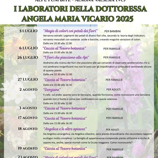 Al Giardino Botanico dell'Alpe Fum Bitz tornano i laboratori della Dottoressa Angela Maria Vicario