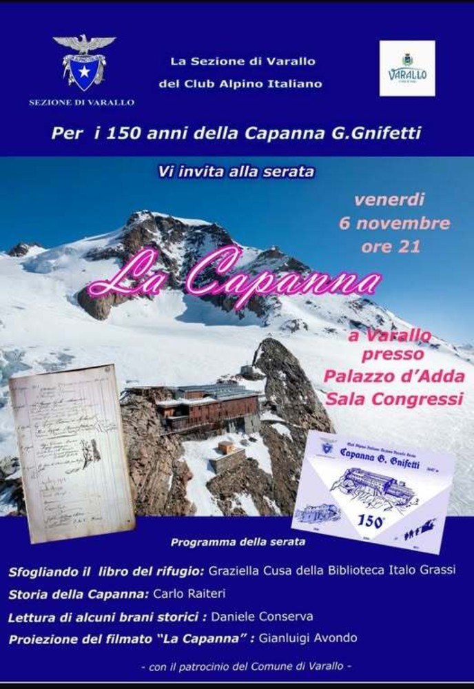Capanna Gnifetti, una serata a Varallo per celebrare 150 anni di storia